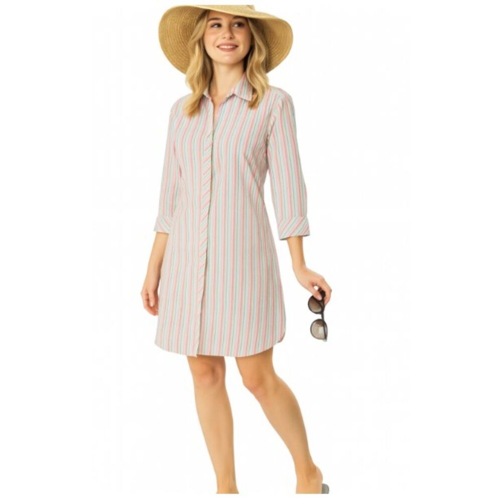Lilly Pulitzer Shirt Dress Vintage White Label Button Front Striped Womens Sz S